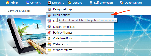 Select the item ''Menu options'' menu ''Design''