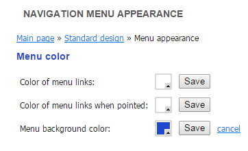 The shape of the color settings menu