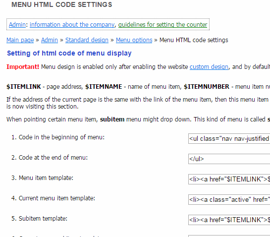 Setting form of HTML-code menu