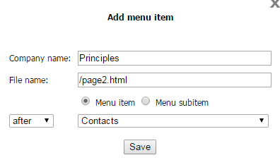 Form add a page to the menu