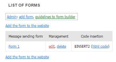 Select the item ''Form Designer messaging'' menu ''Content''